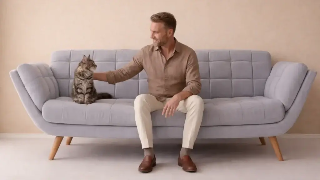 CTO of Protirus sat on a sofa with a cat